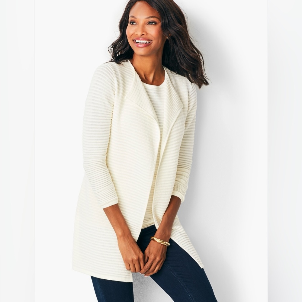 NWT Talbots Woman 2X Modern Ottoman cream open front cardigan sweater classic